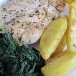 Chicken with Cream Sauce, Potatoes and Spinach